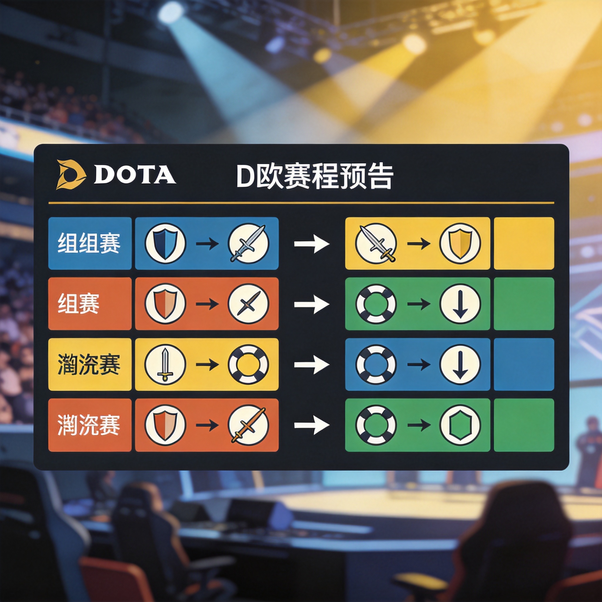 Dota2赛程预告页面示例，按赛事阶段、轮次与时间排列的比赛清单